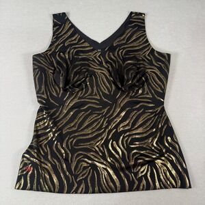 Ruby Ribbon Gilded Tiger V-Neck Tank Size‎ 50 Black Gold Metallic Animal Top